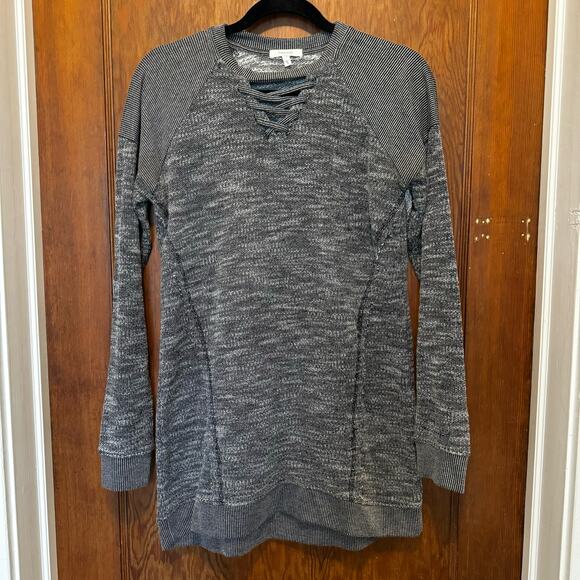 EUC Maurice's Grey Lace Up Tunic Sweater Small - Picture 1 of 9